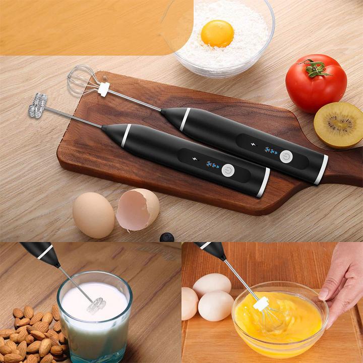 Produktbild Esmée USB Milchaufschäumer Set 3-fach Handmixer wiederaufladbar für Kaffee/ Milch/ Ei Schwarz