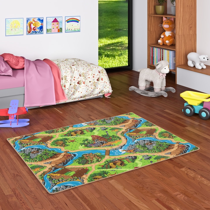 Immagine prodotto Pergamon Tappeto da strada per bambini Dino World (200 x 200 cm)