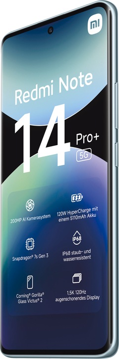 Produktbild Xiaomi Redmi Note 14 Pro+ 5G (256 GB, Frost Blue, 6.67", Dual SIM, 200 Mpx, 5G)