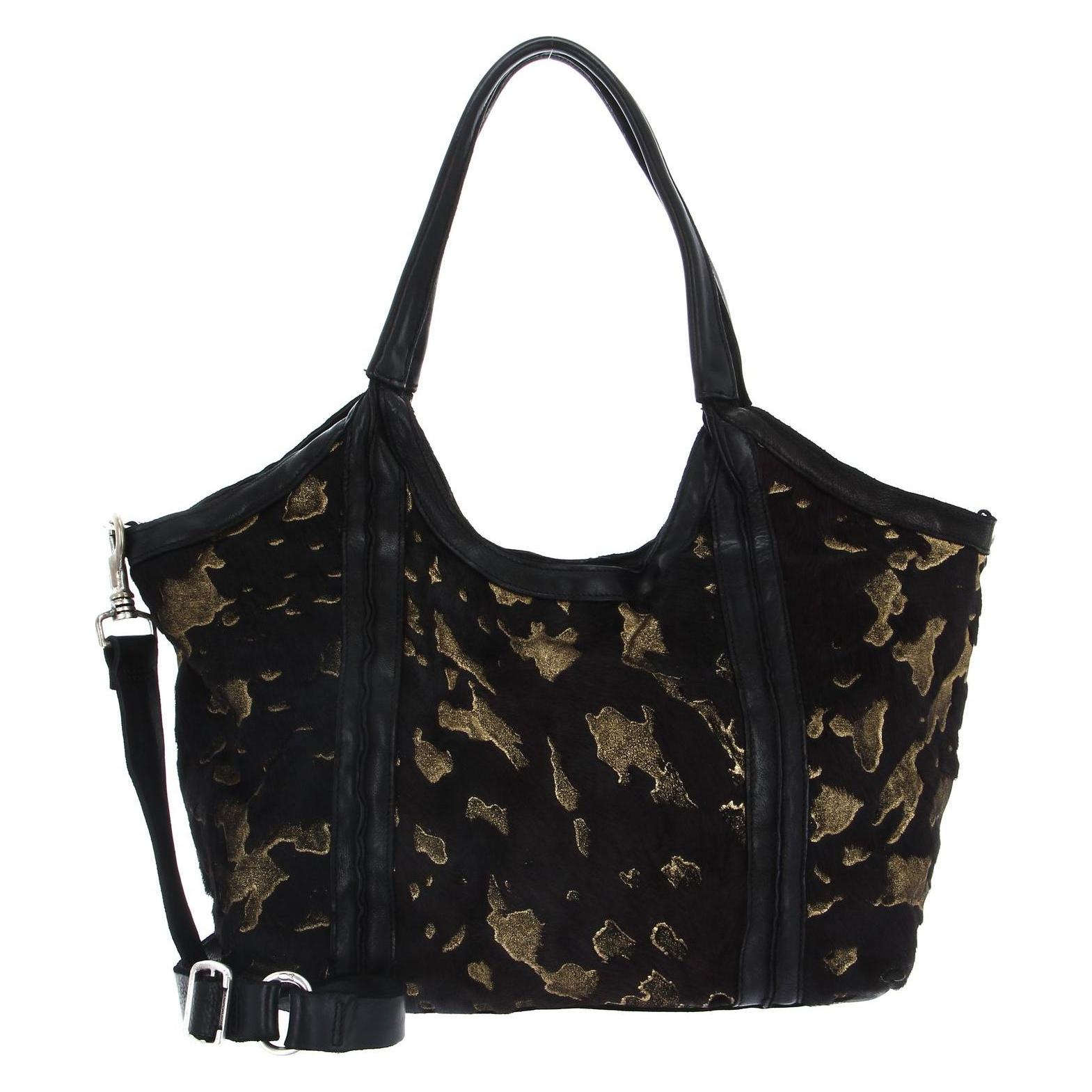 Campomaggi, Damen, Handtasche, Nemesi Shopping Bag, Schwarz, Gold