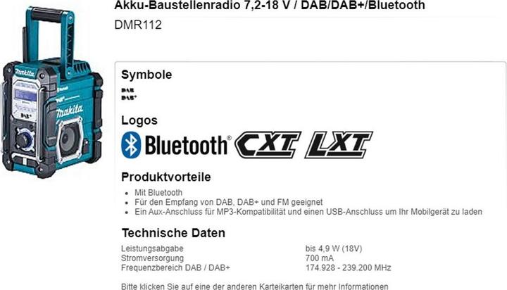 Produktbild Makita DMR 112 (UKW, DAB+, Bluetooth)