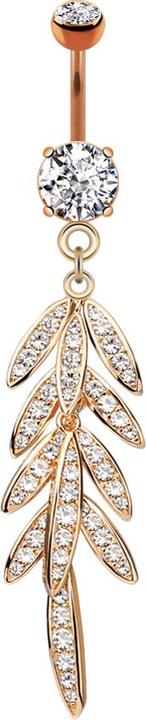 Immagine prodotto Star Piercing Banana in oro rosa con due sfere di cristallo in argento con ciondolo a forma di foglie (Ottone, Acciaio chirurgico 316L)