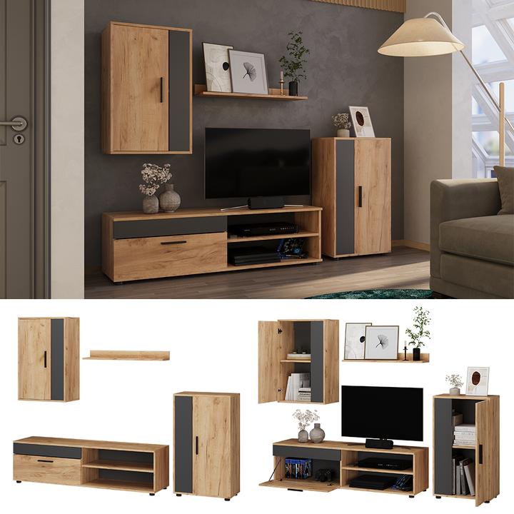 Image du produit Vicco Wohnwand Berno, Goldkraft Eiche/Anthrazit, 4er Set