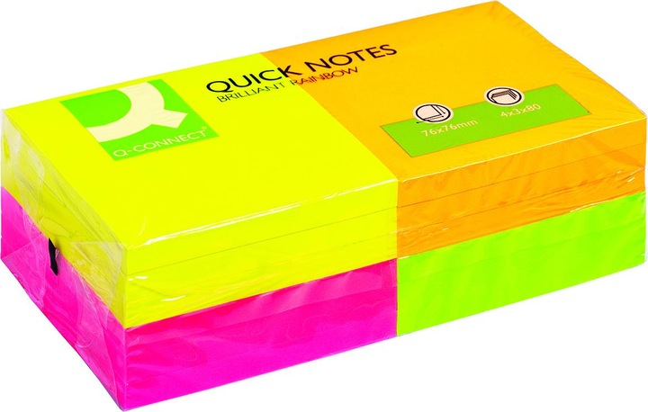 Q-Connect Sticky note Quick Notes, 75x75mm, multicoloured, 12x100Sheets (76 x 76 mm)