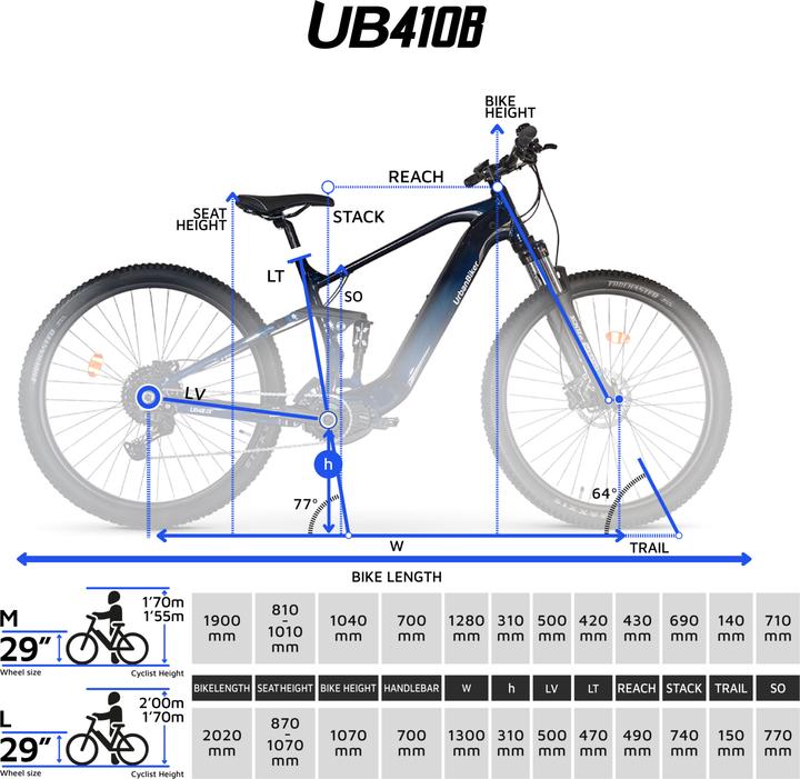 Produktbild Urbanbiker UB410B | Mountain E-Bike Vollgefedert | Mittelmotor | Bis zu 140 km Reichweite