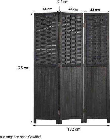 Actual product image Homestyle4u Paravent Room Divider 3 Parts Wood Partition Wall Rattan Optics Privacy Screen Black