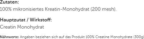 Nährwerte und Zutaten Biotech USA 100 Micronized Creatine Monohydrate (1 Stk., Pulver, 300 g)
