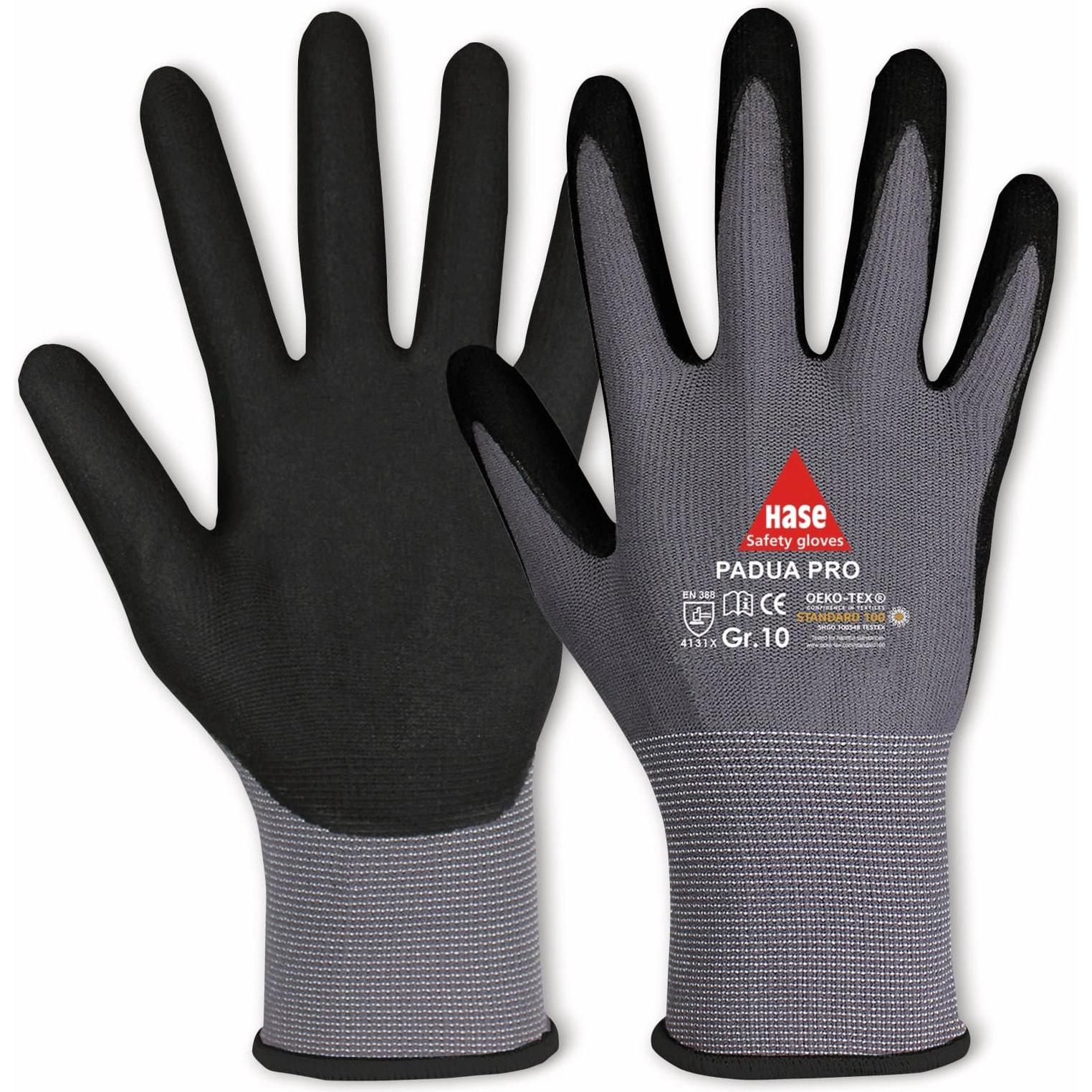 Hase Safety Gloves, Schutzhandschuhe, Arbeitshandschuhe, Padua Pro, EN 388, EN 420, Grösse 6, grau/schwarz (8)