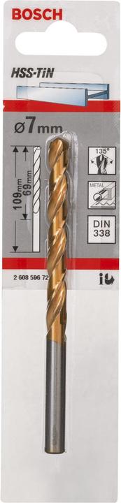 Produktbild Bosch Professional Zubehör Metallbohrer HSS-TiN, DIN 338, 7 x 69 x 109 mm (7 mm)