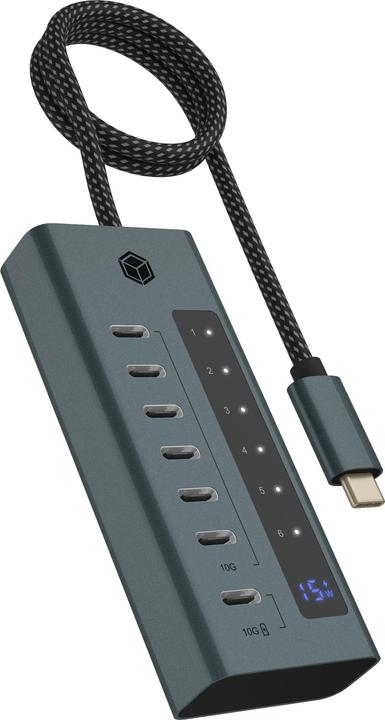 Icy Box USB-C hub with 20W charging port and integrated display, IB-HUB1457-C31