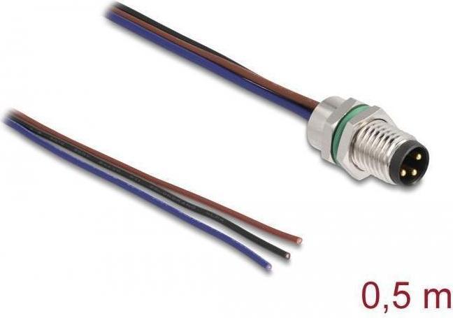 Actual product image Delock M8 3 pin connector for panel with open cables A-coded 0.5 m (0.50 m)