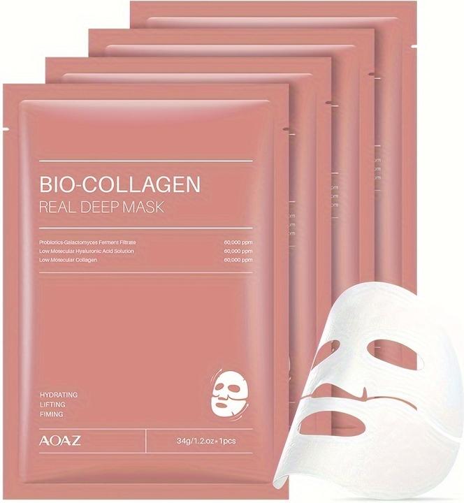 Actual product image PhoneLook 4er-Pack Bio-Kollagen Feuchtigkeitsmasken mit Hyaluronsäure und Niacinamid für alle Hauttypen (100 ml)