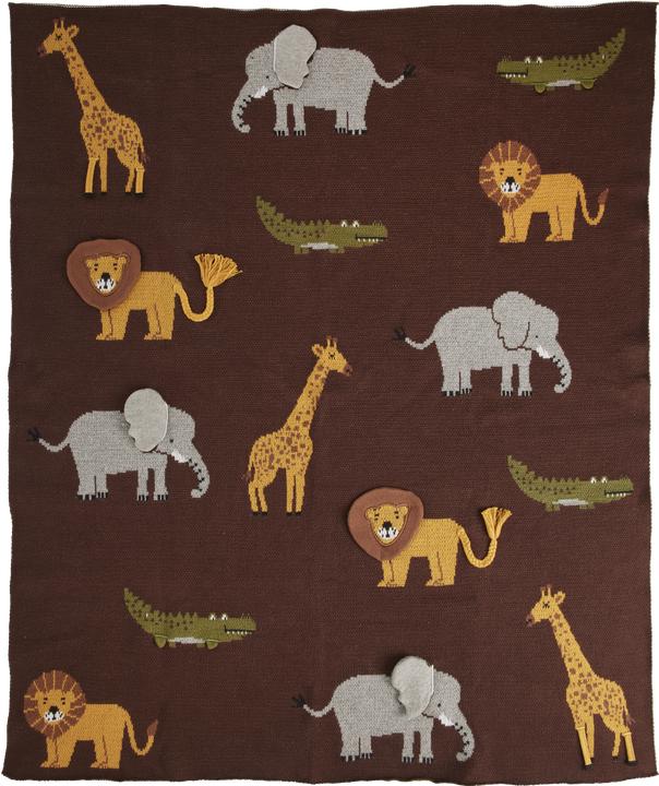 Rice - Knitted Baby Blanket with Animals and 3D Details - Chocolate Brown