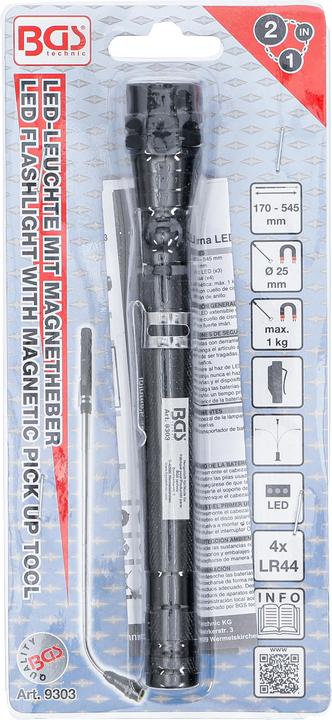 Actual product image BGS Extendable LED Flashlight with Magnetic Pick Up Tool "2-IN-1"