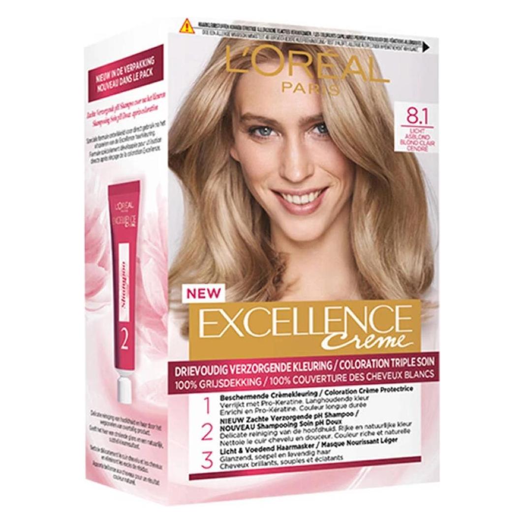 L'Oréal Paris, Haarkleur, L'Oreal Paris Excellence Cream 8.1 Licht Asblond Haarverf (8.1 Licht Asblond)