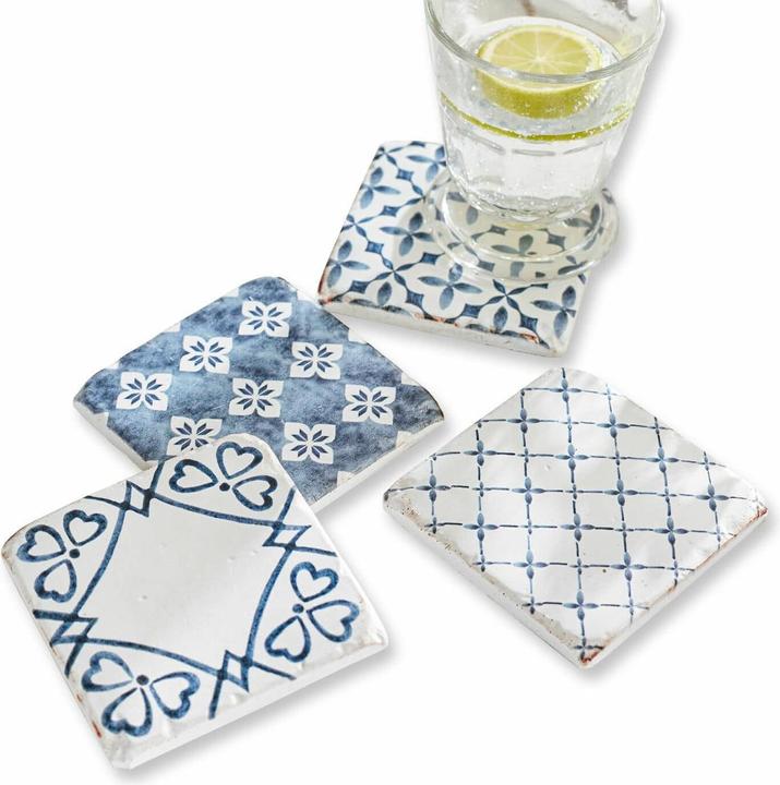 Immagine prodotto Loberon Set di sottobicchieri 4 Sliwa bianco/blu (4 x, Sottobicchiere in vetro)
