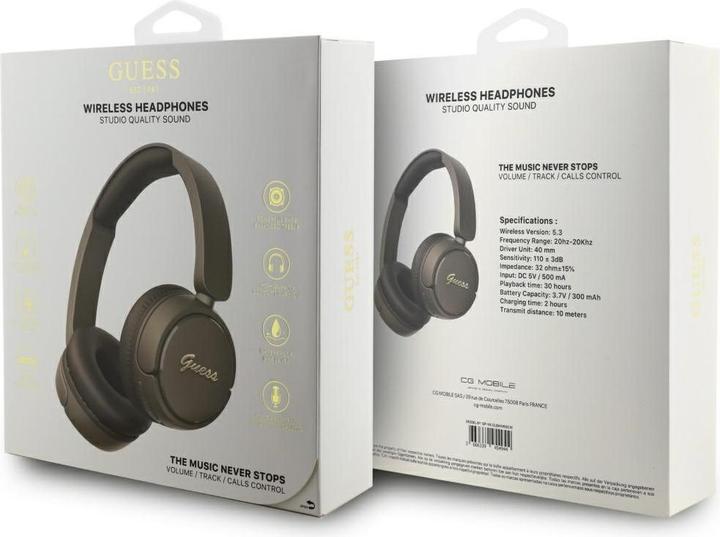 Actual product image Guess Headphones Bluetooth 5.3 Metal Logo Script brown (30 h, Wireless)