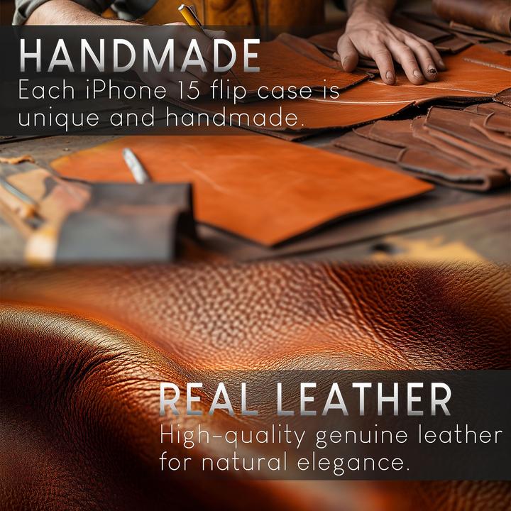 Produktbild Nalia Echt Leder Flip Case Hülle mit Magnetverschluss (Apple iPhone 15)