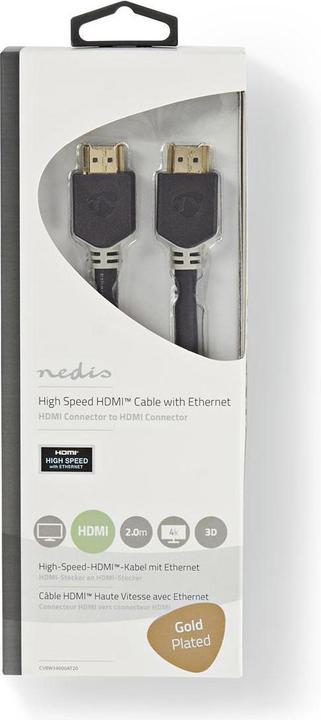 Actual product image Nedis Premium High Speed 2 m HDMI Cable with Ethernet, 4K, 3D supports: 1080p and higher, 3D, 4K (2 m, HDMI)