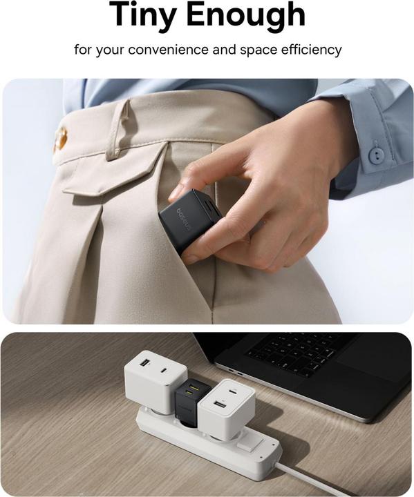 Image du produit Baseus Chargeur USB et USB-C Palm 20W UE noir (20 W, 2 ports)