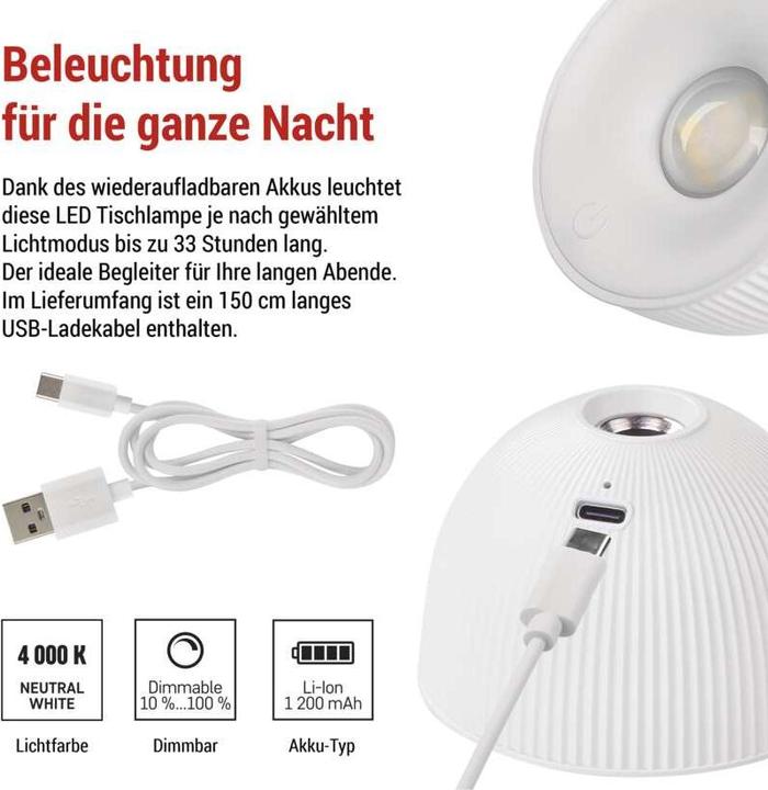 Image du produit Emos Lampe de bureau LED SOPHIE, rechargeable, blanche (200 lm)