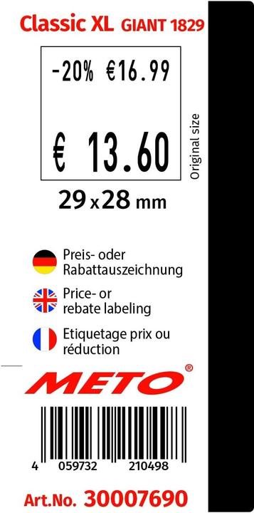 Immagine prodotto METO 30007690 - Etichettatrice prezzi a 2 righe Classic XL Giant 1829