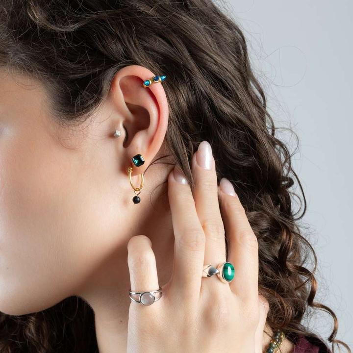 Produktbild Bijouteria Ohrpiercing (Chirurgenstahl 316L, Synthetischer Opal, PVD Beschichtung (goldfarbig))