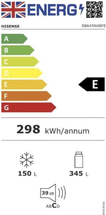 Energie-Label Hisense RB645N4BFE Freistehende Kühl-Gefrierkombination 495 L E Schwarz (495 l)