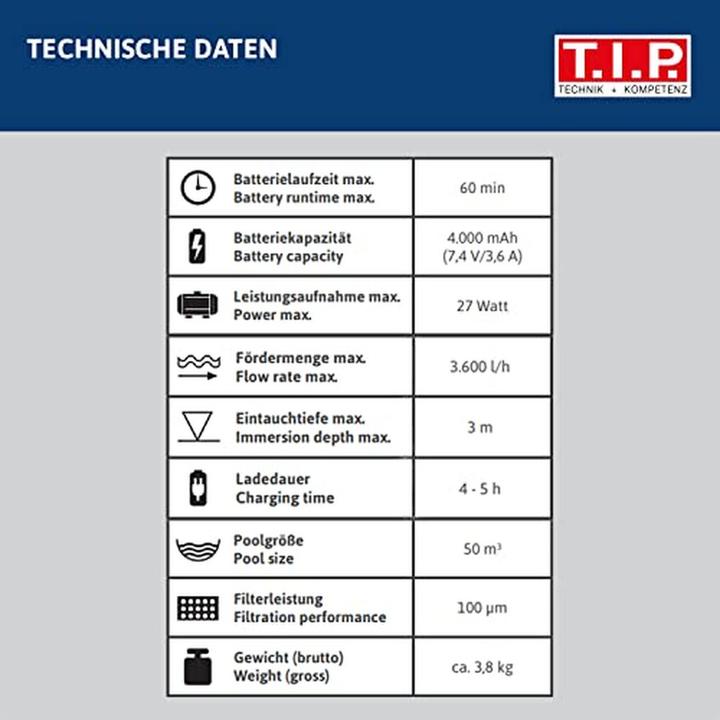 Actual product image T.I.P. Technical industry products 30453 Pool robot Sweeper 3600 Battery