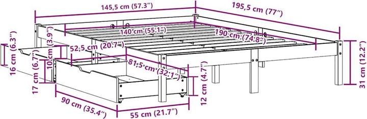 Image du produit vidaXL Bettrahmen (140 x 190 cm)