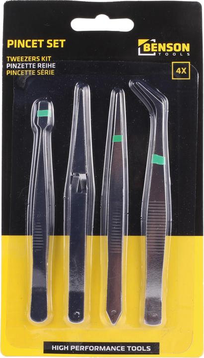 Actual product image Benson Tweezers pointed and Long Flat Suitable for many applications such as Model Making Set of 4