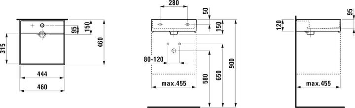 Produktbild Laufen Handwaschbecken KARTELL 460x460mm o Überlauf ohne Hahnloch weiss (460 mm, 460 mm)
