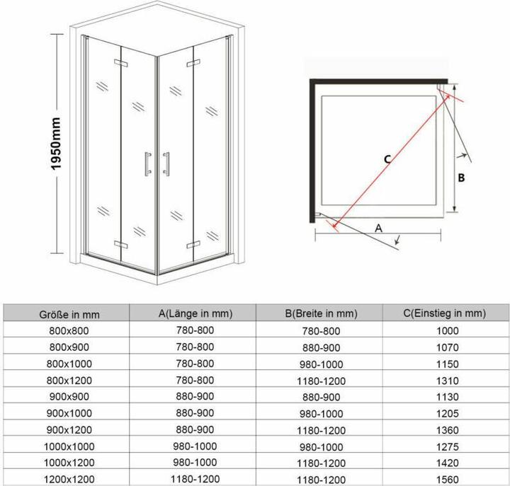 Image du produit SONNI Duschkabine Ecke 195 cm 100x80x195 cm (195 cm, 100 cm, 195 cm)