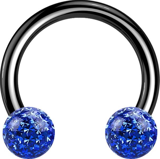 Star Piercing Micro Circular Barbell schwarz mit zwei Kristall Kugeln dunkelblau Epoxy Schutzschicht (Titan G23, ohne Messing)