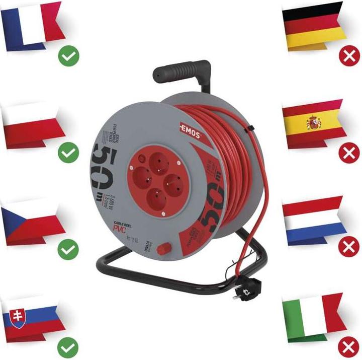 Produktbild Emos Trommelkabel mit Erdung, 4 Steckdosen, 50 m (P19450) (50 m, 1.50 mm²)