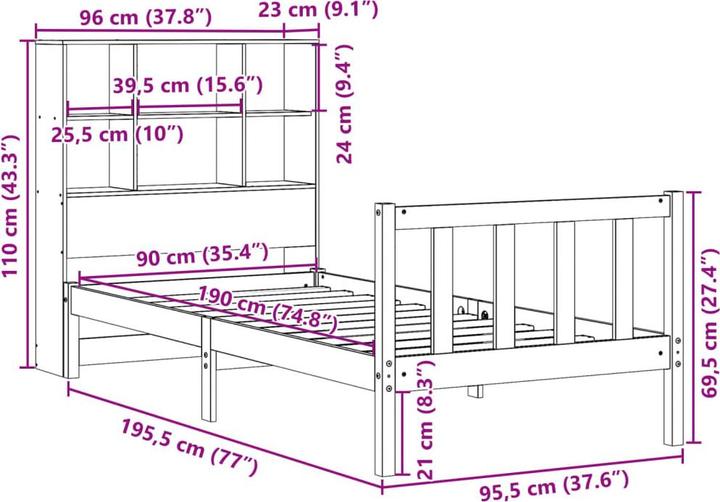 Image du produit vidaXL Lit en bois massif Lit double Cadre de lit 180x200cm en pin (180 x 200 cm)
