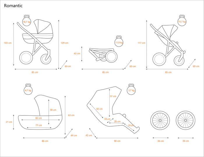 Produktbild Kunert Romantic Retro Kombikinderwagen, Farbe ROM16, Gestell grau, inkl. Autositz Trix, Set 3in1