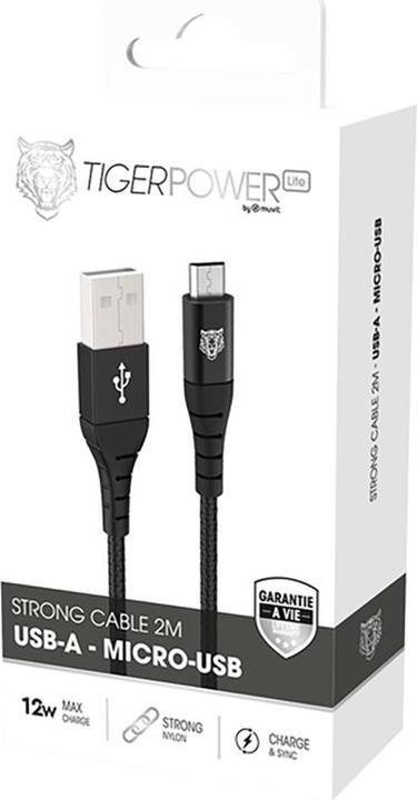Image du produit Tiger Power Lite Câble Renforcé USB-A Micro-Usb 2m Noir (2 m)