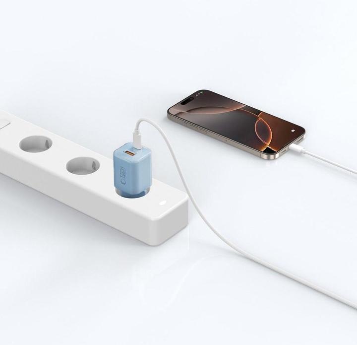 Actual product image Tech-Protect NCM33W 2-port PD33W/QC3.0 wall charger - blue (33 W, 2 ports)