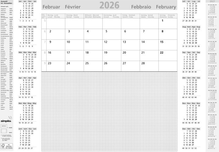 Image du produit Simplex Schreibunterlage 2026 40401.26 12M hellgrau ML A2