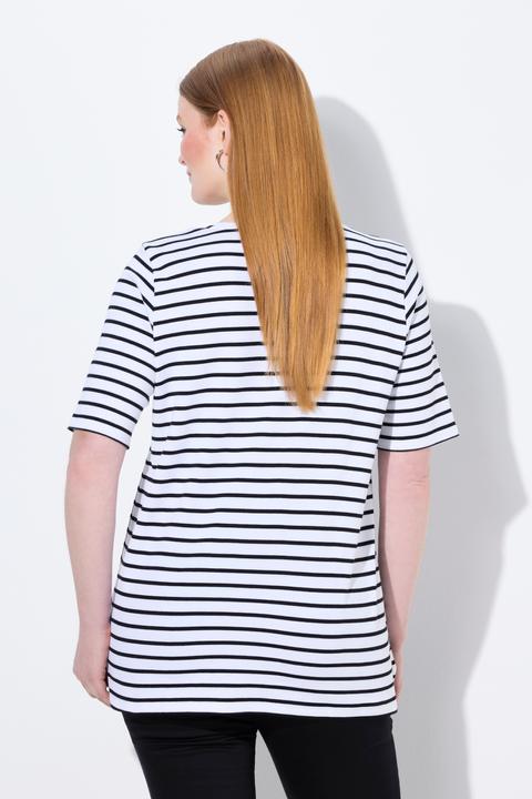 Immagine prodotto Ulla Popken Maglia a righe dal taglio svasato in cotone Pima con scollo a girocollo e mezze maniche (50, 52)
