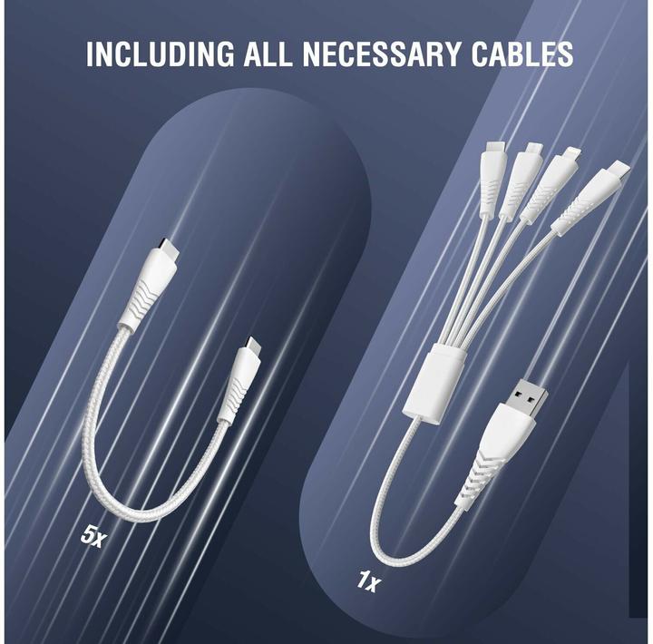 Produktbild 4smarts Ladestation Team 100W 5C/1A inkl. 6 Kabel Silber