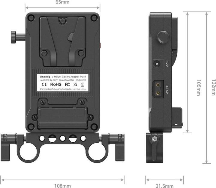 Produktbild SmallRig 3498 V Mount Battery Adapter Plate (Basic Version) with Dual Rod Clamp