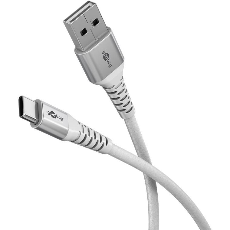 Goobay USB-C Supersoftes Textilkabel mit Metallsteckern, 1 m, weiss (1 m, USB 2.0), USB Kabel