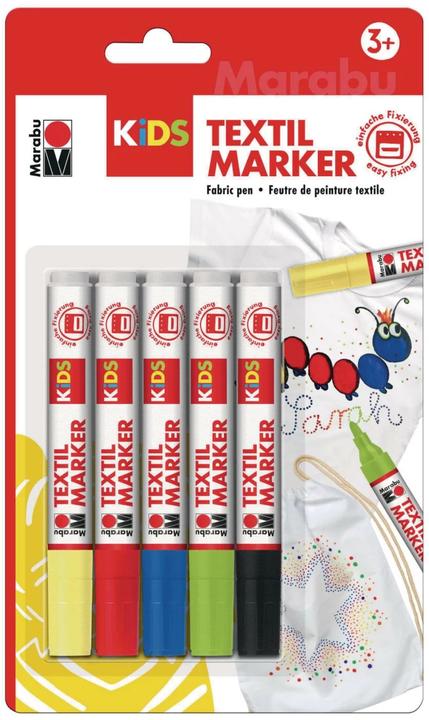 Marabu Textilstift KiDS (Lavendel, Gelb, Grün, Blau, Schwarz, Rot, 3 mm, 5 x)