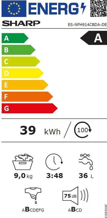 Energie-Label Sharp ES-NFH914CBDA-DE (9 kg, Links)