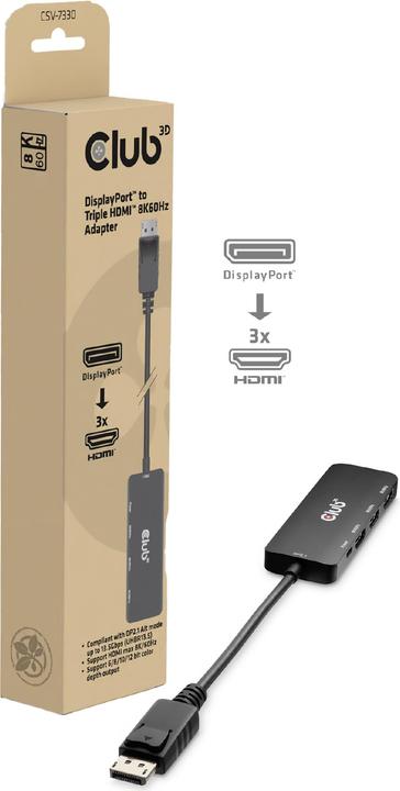 Produktbild Club 3D Club3D Adapter DisplayPort 2.1 > 3x HDMI 2.1 8K60Hz retail (HDMI, 5 cm)