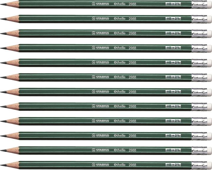 Produktbild STABILO Bleistift mit Radiergummi - Othello - 12er Pack - Härtegrad HB (3 mm, HB, 12x)