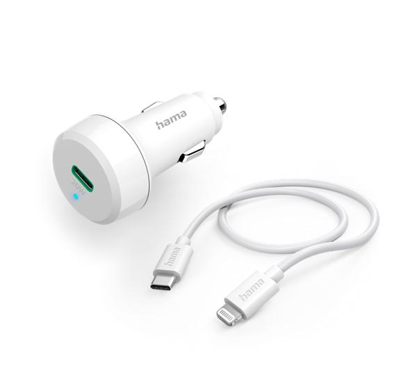 Produktbild Hama Kfz-Ladeset, Lightning, Power Delivery (PD), 20 Watt, Weiss