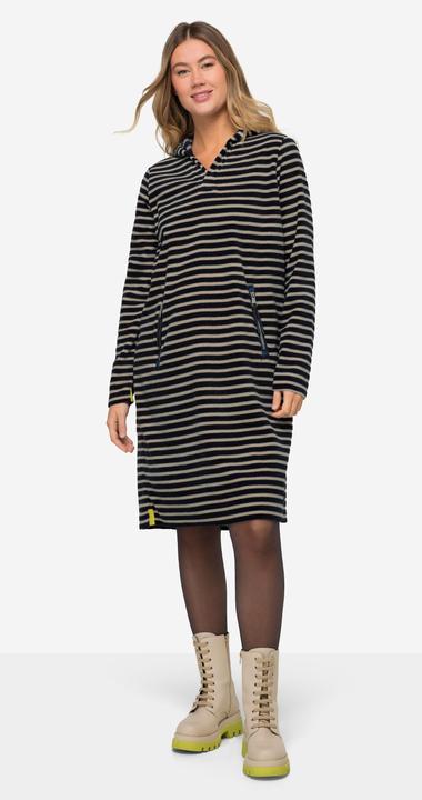 Produktbild Laurasøn Kleid, geringelter Fleece, Midilänge, Kapuze, Langarm, OEKO-TEX (S)